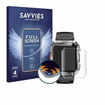 Vorderseite einer Produktverpackung mit dem Markenlogo Savvies. Daneben ist das Gerät Baolubao W60 mit dem zugehörigen Display