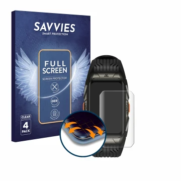 Vorderseite einer Produktverpackung mit dem Markenlogo Savvies. Daneben ist das Gerät Kospet Tank X2 Ultra mit dem zugehörigen
