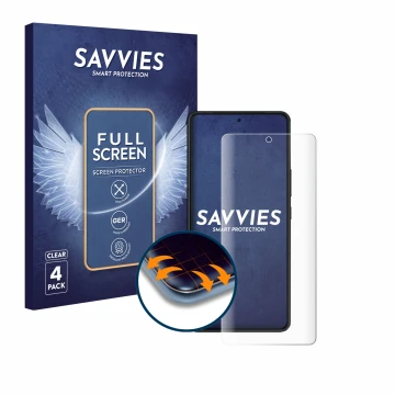 Vorderseite einer Produktverpackung mit dem Markenlogo Savvies. Daneben ist das Gerät ASUS ROG Phone 8 Pro Edition mit dem zug