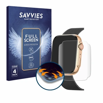 Vorderseite einer Produktverpackung mit dem Markenlogo Savvies. Daneben ist das Gerät Powerwill Smartwatch 1.91