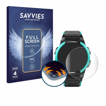 Vorderseite einer Produktverpackung mit dem Markenlogo Savvies. Daneben ist das Gerät SaveFamily Slim 4G mit dem zugehörigen D