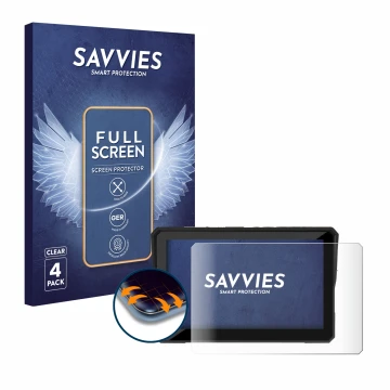 Vorderseite einer Produktverpackung mit dem Markenlogo Savvies. Daneben ist das Gerät Carpuride W502B Pro 5