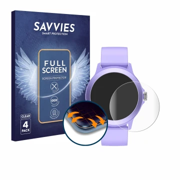 Vorderseite einer Produktverpackung mit dem Markenlogo Savvies. Daneben ist das Gerät SPC Smartee Duo Vivo 1.27
