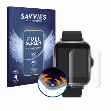 Vorderseite einer Produktverpackung mit dem Markenlogo Savvies. Daneben ist das Gerät Denver SWC-156 mit dem zugehörigen Displ