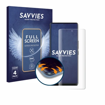 Vorderseite einer Produktverpackung mit dem Markenlogo Savvies. Daneben ist das Gerät Volla Phone Quintus mit dem zugehörigen 