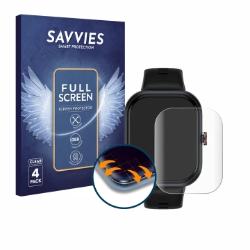 Vorderseite einer Produktverpackung mit dem Markenlogo Savvies. Daneben ist das Gerät Honor Choice Connected Watch mit dem zug