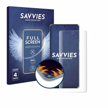 Vorderseite einer Produktverpackung mit dem Markenlogo Savvies. Daneben ist das Gerät Fossibot S3 Pro mit dem zugehörigen Disp