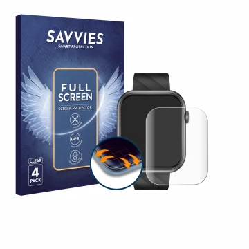 Vorderseite einer Produktverpackung mit dem Markenlogo Savvies. Daneben ist das Gerät Braidol Smartwatch 1.96
