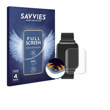 Vorderseite einer Produktverpackung mit dem Markenlogo Savvies. Daneben ist das Gerät Braidol Smartwatch 1.83