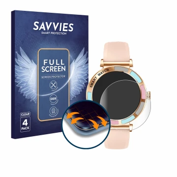 Vorderseite einer Produktverpackung mit dem Markenlogo Savvies. Daneben ist das Gerät Braidol Smartwatch 1.27