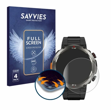 Vorderseite einer Produktverpackung mit dem Markenlogo Savvies. Daneben ist das Gerät Blackview W50 Pro 1.45