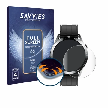Vorderseite einer Produktverpackung mit dem Markenlogo Savvies. Daneben ist das Gerät Tracer Smartwatch SM9 mit dem zugehörige