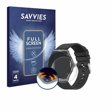 Vorderseite einer Produktverpackung mit dem Markenlogo Savvies. Daneben ist das Gerät Knauermann Pro 3 2024 (rund) mit dem zug