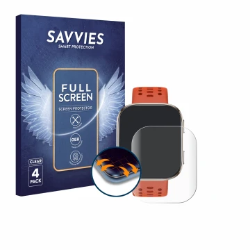 Vorderseite einer Produktverpackung mit dem Markenlogo Savvies. Daneben ist das Gerät Huami Amazfit Bip 6 mit dem zugehörigen 