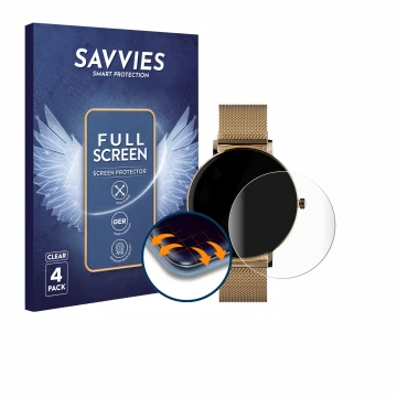 Vorderseite einer Produktverpackung mit dem Markenlogo Savvies. Daneben ist das Gerät ZenWatch Venice Pro mit dem zugehörigen 