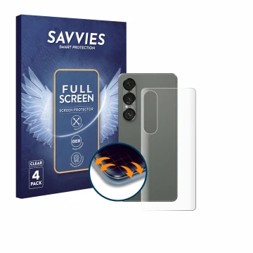 Vorderseite einer Produktverpackung mit dem Markenlogo Savvies. Daneben ist das Gerät Sony Xperia 1 VII (Rückseite) mit dem zu