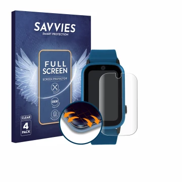 Vorderseite einer Produktverpackung mit dem Markenlogo Savvies. Daneben ist das Gerät One2Track Connect Adventure mit dem zuge