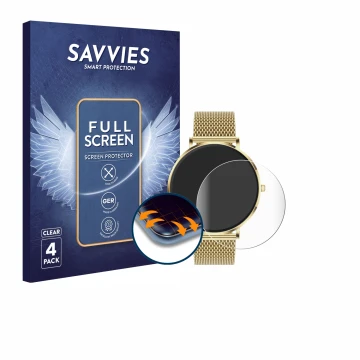 Vorderseite einer Produktverpackung mit dem Markenlogo Savvies. Daneben ist das Gerät Mivora Eleganza PRO 1.32