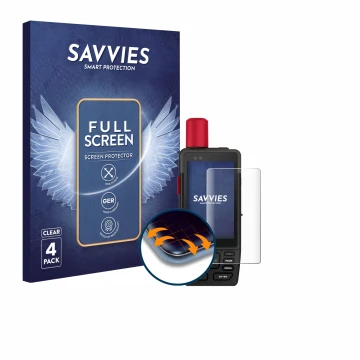 Vorderseite einer Produktverpackung mit dem Markenlogo Savvies. Daneben ist das Gerät Garmin GPSMAP H1i Plus mit dem zugehörig