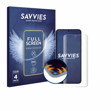Vorderseite einer Produktverpackung mit dem Markenlogo Savvies. Daneben ist das Gerät Samsung Galaxy S25 FE Enterprise Edition