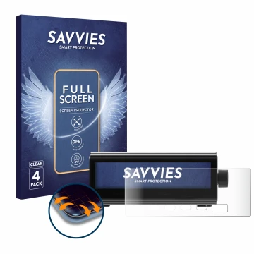 Vorderseite einer Produktverpackung mit dem Markenlogo Savvies. Daneben ist das Gerät EcoFlow RAPID Pro mit dem zugehörigen Di