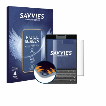 Vorderseite einer Produktverpackung mit dem Markenlogo Savvies. Daneben ist das Gerät Unihertz Titan 2 mit dem zugehörigen Dis