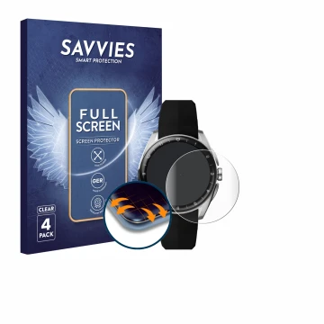 Vorderseite einer Produktverpackung mit dem Markenlogo Savvies. Daneben ist das Gerät TAG Heuer Connected Calibre E5 (40 mm) m