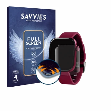 Vorderseite einer Produktverpackung mit dem Markenlogo Savvies. Daneben ist das Gerät Reflex Active Berry AMOLED 1.85