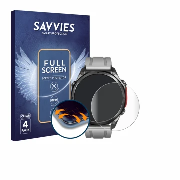 Vorderseite einer Produktverpackung mit dem Markenlogo Savvies. Daneben ist das Gerät Doogee Anywise W1 Pro mit dem zugehörige