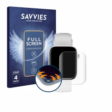 Vorderseite einer Produktverpackung mit dem Markenlogo Savvies. Daneben ist das Gerät HMD Watch P1 mit dem zugehörigen Display