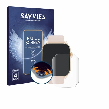 Vorderseite einer Produktverpackung mit dem Markenlogo Savvies. Daneben ist das Gerät Haulvean Smartwatch 1.91