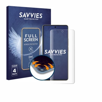 Vorderseite einer Produktverpackung mit dem Markenlogo Savvies. Daneben ist das Gerät realme 16 Pro Plus mit dem zugehörigen D
