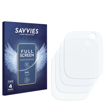 Vorderseite einer Produktverpackung mit dem Markenlogo Savvies. Daneben ist der zugehörige Displayschutz.