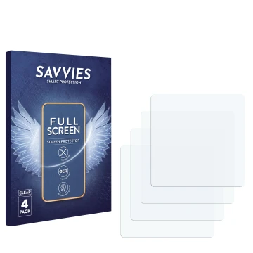 Vorderseite einer Produktverpackung mit dem Markenlogo Savvies. Daneben ist der zugehörige Displayschutz.