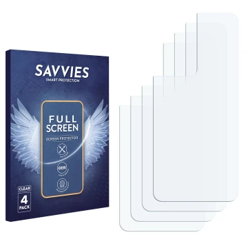Vorderseite einer Produktverpackung mit dem Markenlogo Savvies. Daneben ist der zugehörige Displayschutz.