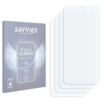 Vorderseite einer Produktverpackung mit dem Markenlogo Savvies. Daneben ist der zugehörige Displayschutz.