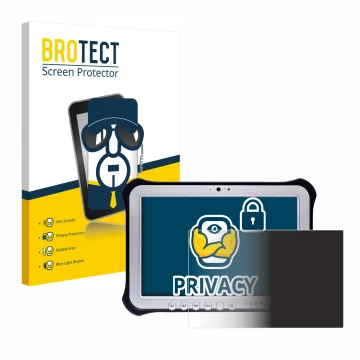 Vorderseite einer Produktverpackung mit dem Markenlogo BROTECT. Daneben ist das Gerät Panasonic Toughpad FZ-G1 mit dem zugehör