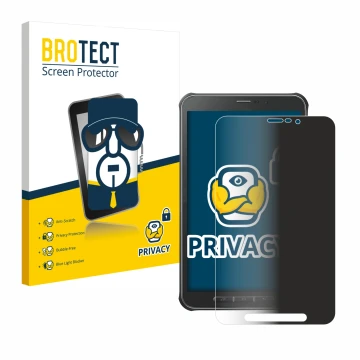 Vorderseite einer Produktverpackung mit dem Markenlogo BROTECT. Daneben ist das Gerät Samsung Galaxy Tab Active SM-T365 mit de