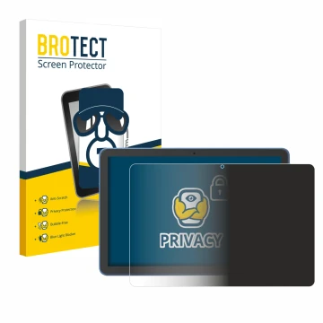 Vorderseite einer Produktverpackung mit dem Markenlogo BROTECT. Daneben ist das Gerät Amazon Fire HD 10 2023 (13. Gen.) mit de