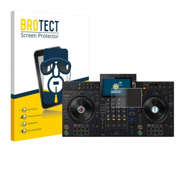 Vorderseite einer Produktverpackung mit dem Markenlogo BROTECT. Daneben ist das Gerät AlphaTheta XDJ-AZ mit dem zugehörigen Di