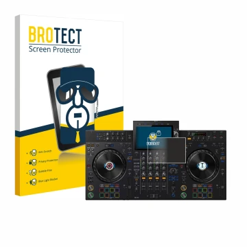 Vorderseite einer Produktverpackung mit dem Markenlogo BROTECT. Daneben ist das Gerät Pioneer XDJ-AZ mit dem zugehörigen Displ