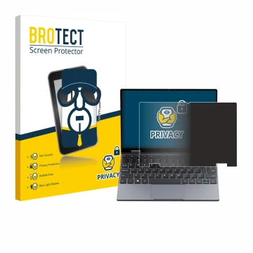 Vorderseite einer Produktverpackung mit dem Markenlogo BROTECT. Daneben ist das Gerät Chuwi MiniBook X N150 mit dem zugehörige