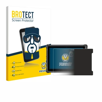 Vorderseite einer Produktverpackung mit dem Markenlogo BROTECT. Daneben ist das Gerät onerugged W10 J mit dem zugehörigen Disp