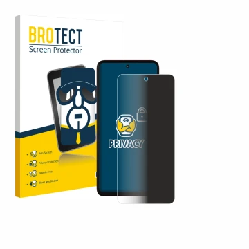 Vorderseite einer Produktverpackung mit dem Markenlogo BROTECT. Daneben ist das Gerät Motorola Moto G57 Power mit dem zugehöri