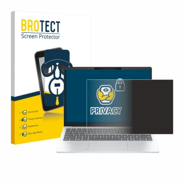 Vorderseite einer Produktverpackung mit dem Markenlogo BROTECT. Daneben ist das Gerät HP OmniBook 7 Aero 13 mit dem zugehörige