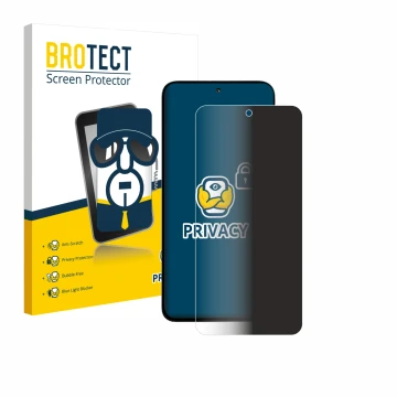 Vorderseite einer Produktverpackung mit dem Markenlogo BROTECT. Daneben ist das Gerät Xiaomi Poco M7 Plus mit dem zugehörigen 