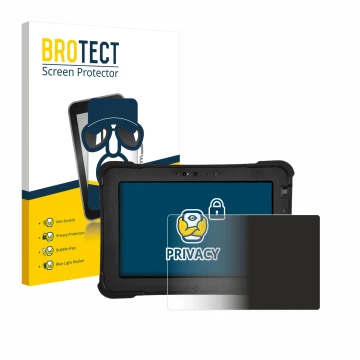 Vorderseite einer Produktverpackung mit dem Markenlogo BROTECT. Daneben ist das Gerät Zebra XSlate L10ax mit dem zugehörigen D