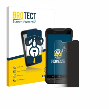 Vorderseite einer Produktverpackung mit dem Markenlogo BROTECT. Daneben ist das Gerät Zebra Xplore M60 mit dem zugehörigen Dis