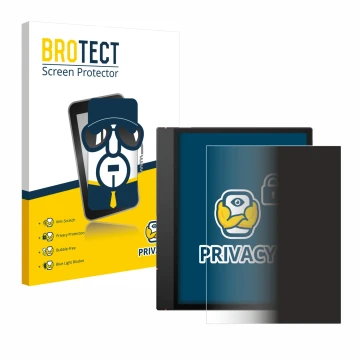 Vorderseite einer Produktverpackung mit dem Markenlogo BROTECT. Daneben ist das Gerät Boox Note Air 5 C mit dem zugehörigen Di