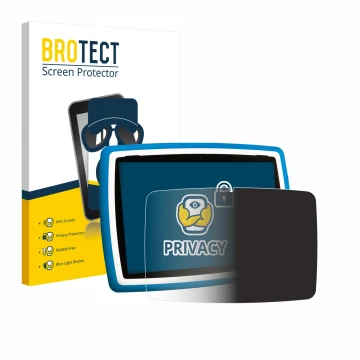 Vorderseite einer Produktverpackung mit dem Markenlogo BROTECT. Daneben ist das Gerät Lisciani Mio Tab 10 Tutor XL mit dem zug